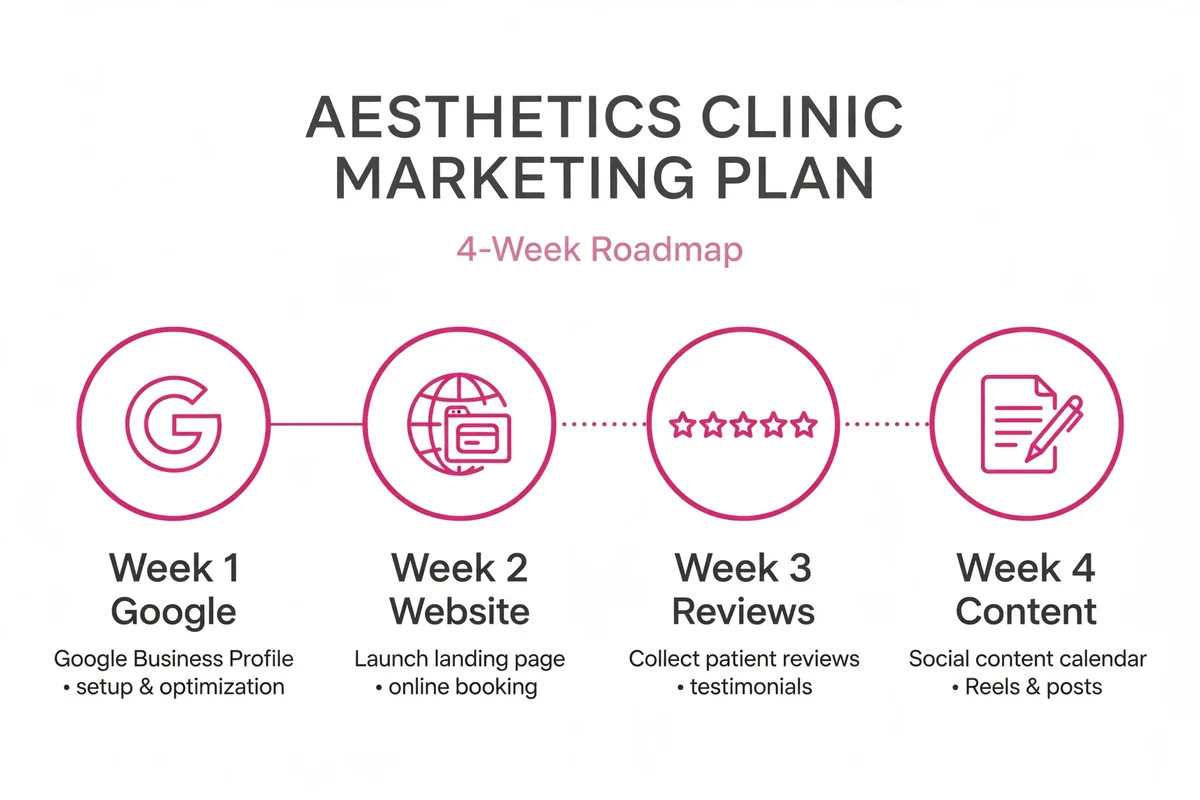 Four-week online visibility plan for an aesthetics clinic