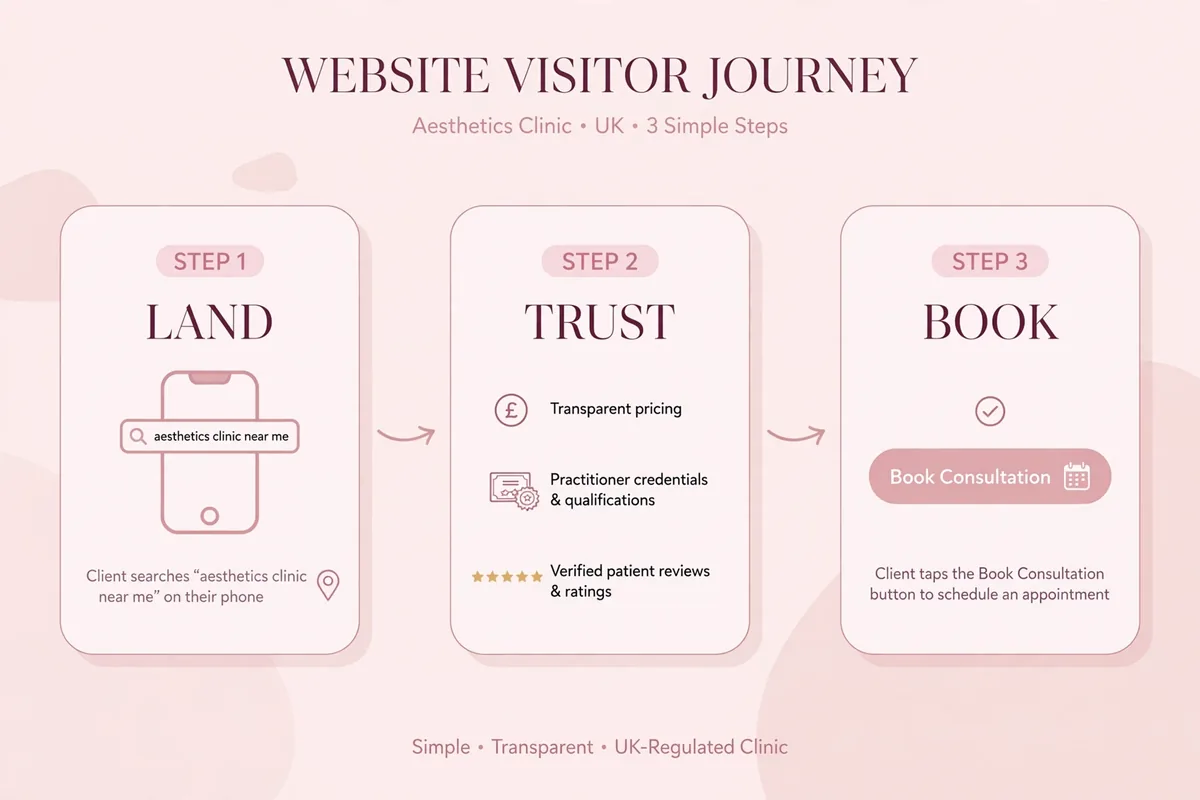 The 3-step website journey: land, trust, book a consultation