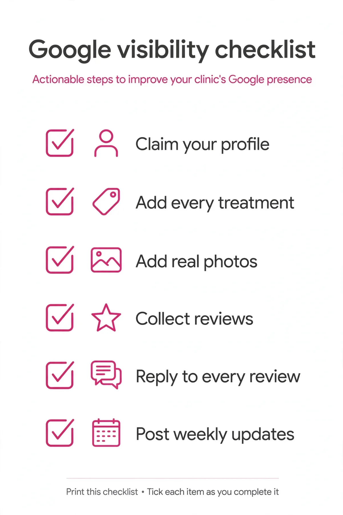 Google visibility checklist for aesthetics clinics