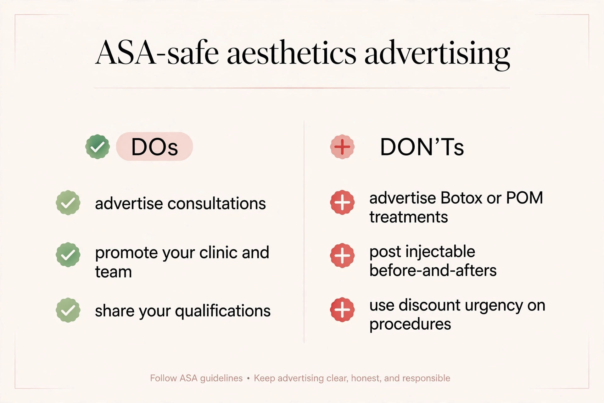 ASA-safe advertising dos and don'ts for UK aesthetics clinics