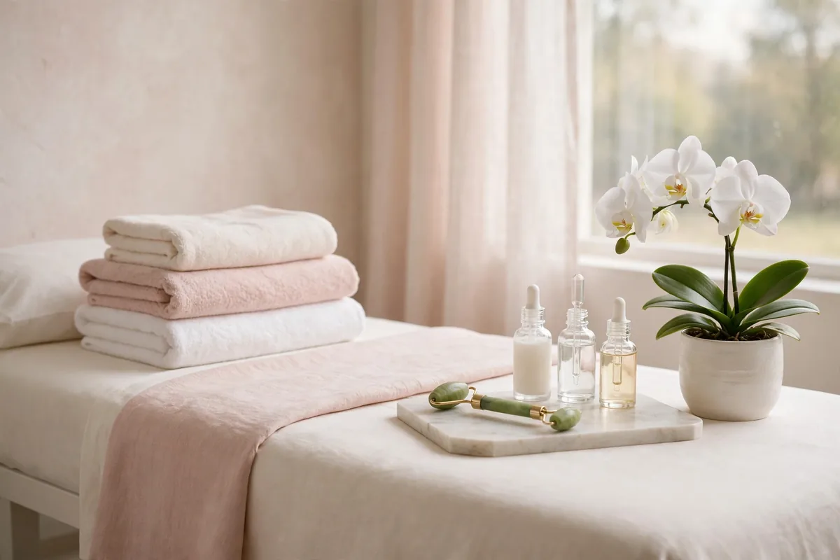 Beauty salon facial treatment area styled for a premium client experience