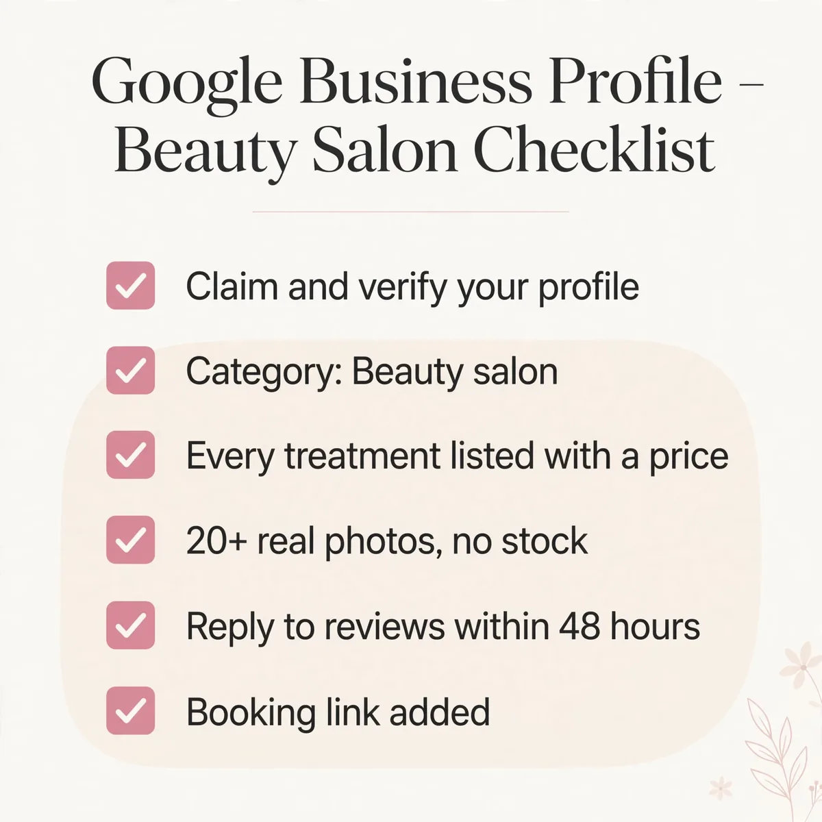 Google Business Profile checklist for beauty salons