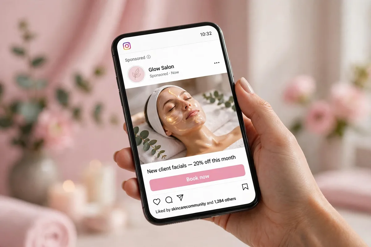 Instagram ad example for a beauty salon with a book-now button
