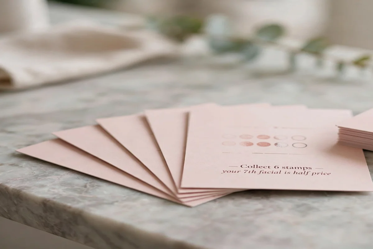 Loyalty stamp cards for a beauty salon referral scheme