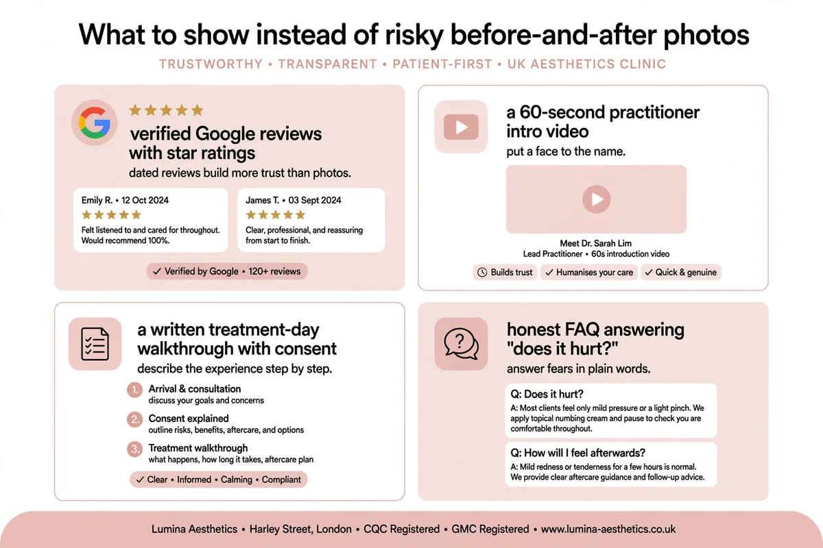 Four compliant alternatives to before-and-after photos