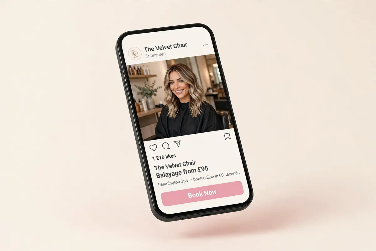 Mock Instagram ad creative for a fictional Leamington Spa hair salon