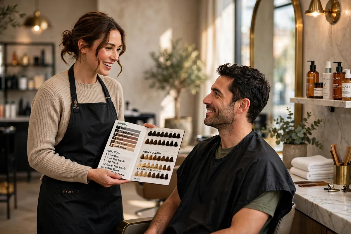 Hair consultation at the chair, choosing the right colour with a client