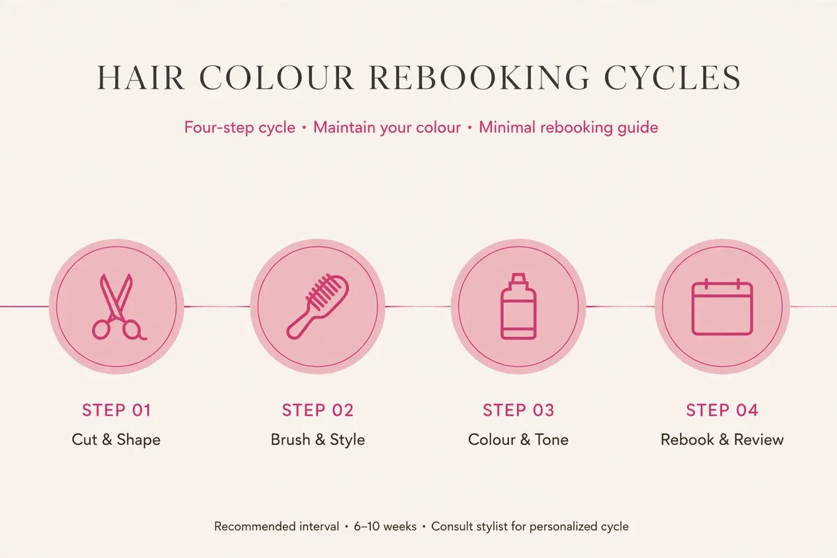 Hair colour rebooking cycles: cut, style, colour, rebook