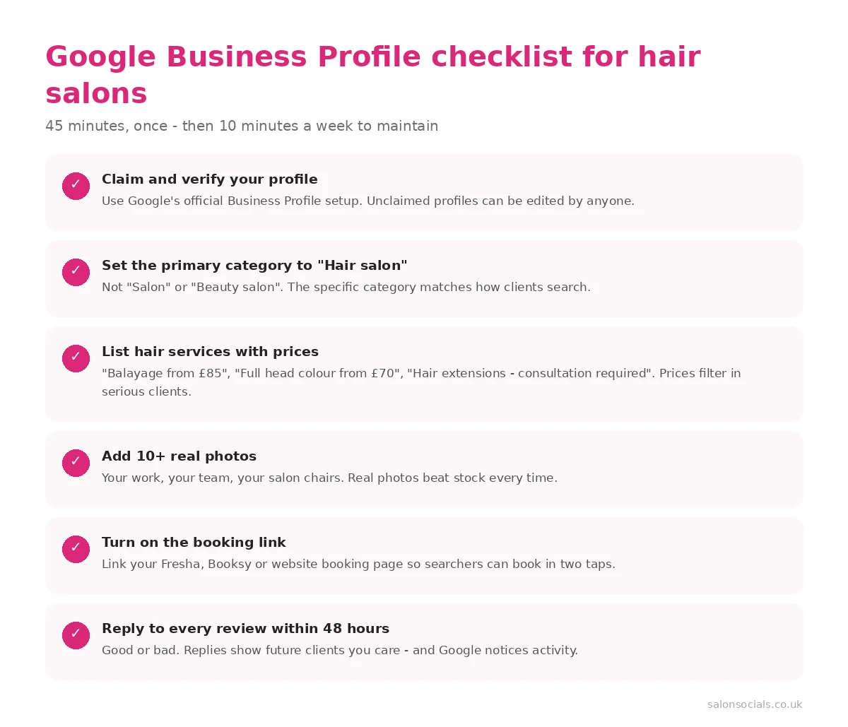 Google Business Profile checklist for hair salons