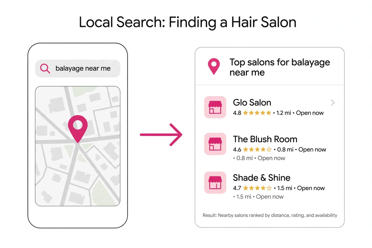 Hair salon hyperlocal marketing, how a local search becomes a map-pack listing