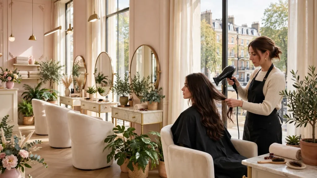 Hair salon marketing ideas for UK hair salons, stylist at work in a premium salon