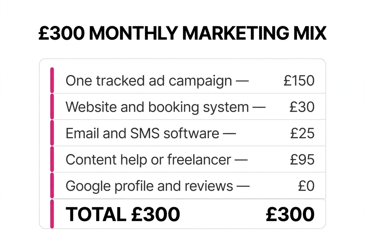 An illustrative £300 per month marketing mix for a hair salon