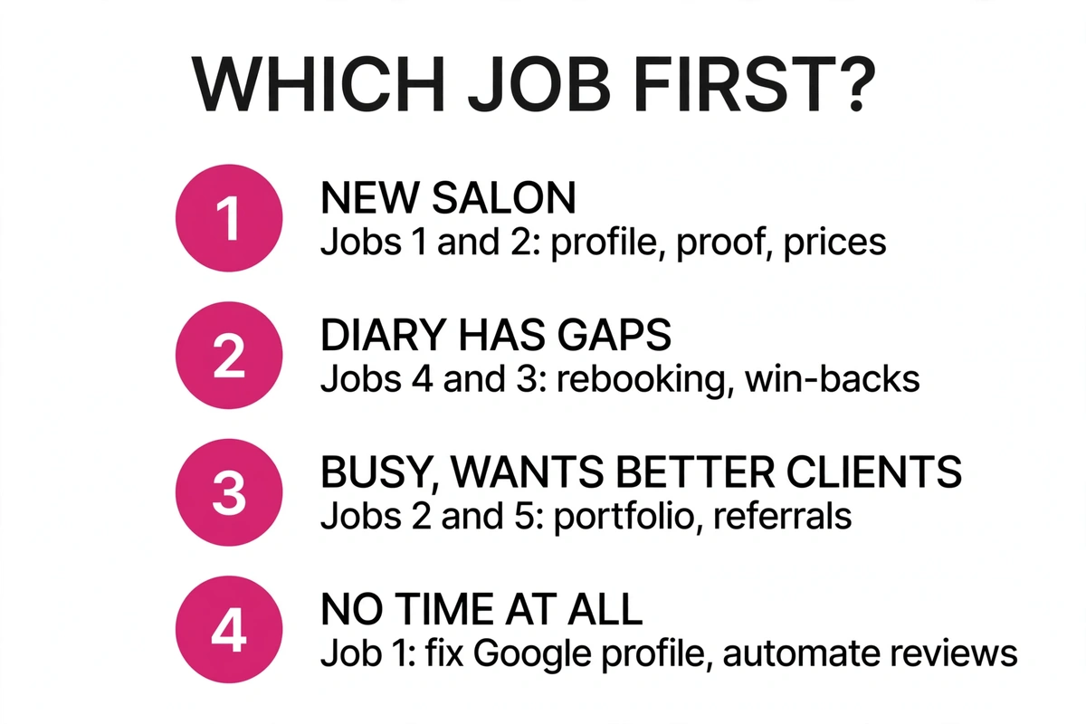 Decision framework: which of the five jobs to fix first, by situation