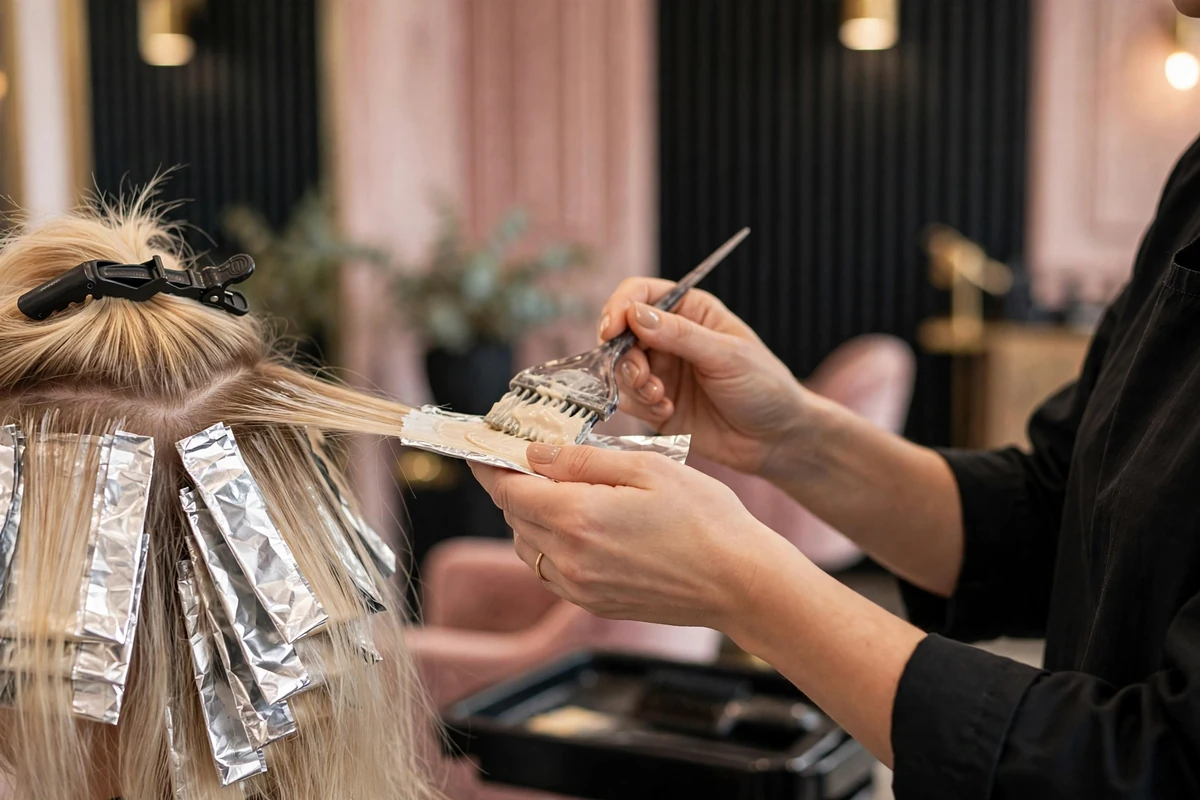 Stylist applying foils to a client's hair, the kind of real work that sells on Instagram and Google