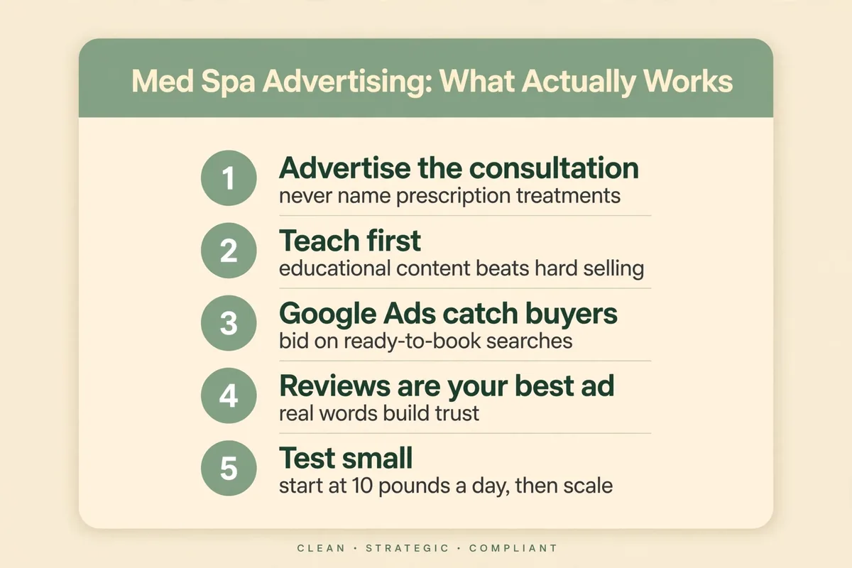 Summary graphic: 5 things that make med spa advertising work in the UK