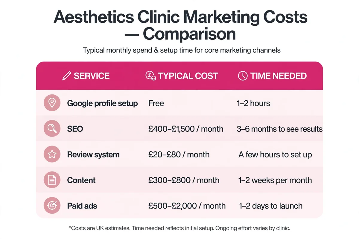 Cost and time breakdown for a med spa marketing plan