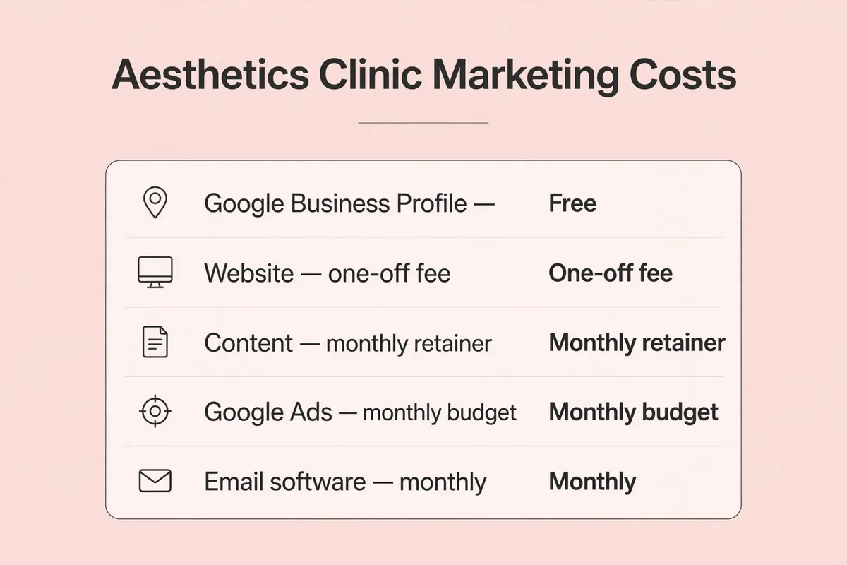 Typical marketing costs for a UK aesthetics clinic