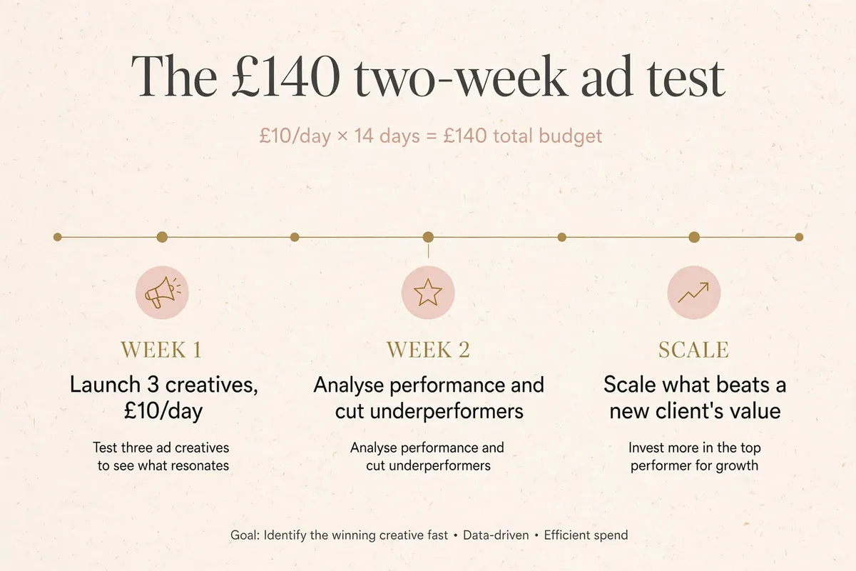 Infographic of the £140 two-week nail salon ad test plan