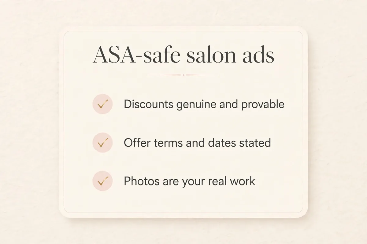 Checklist graphic of ASA-safe advertising rules for nail salons