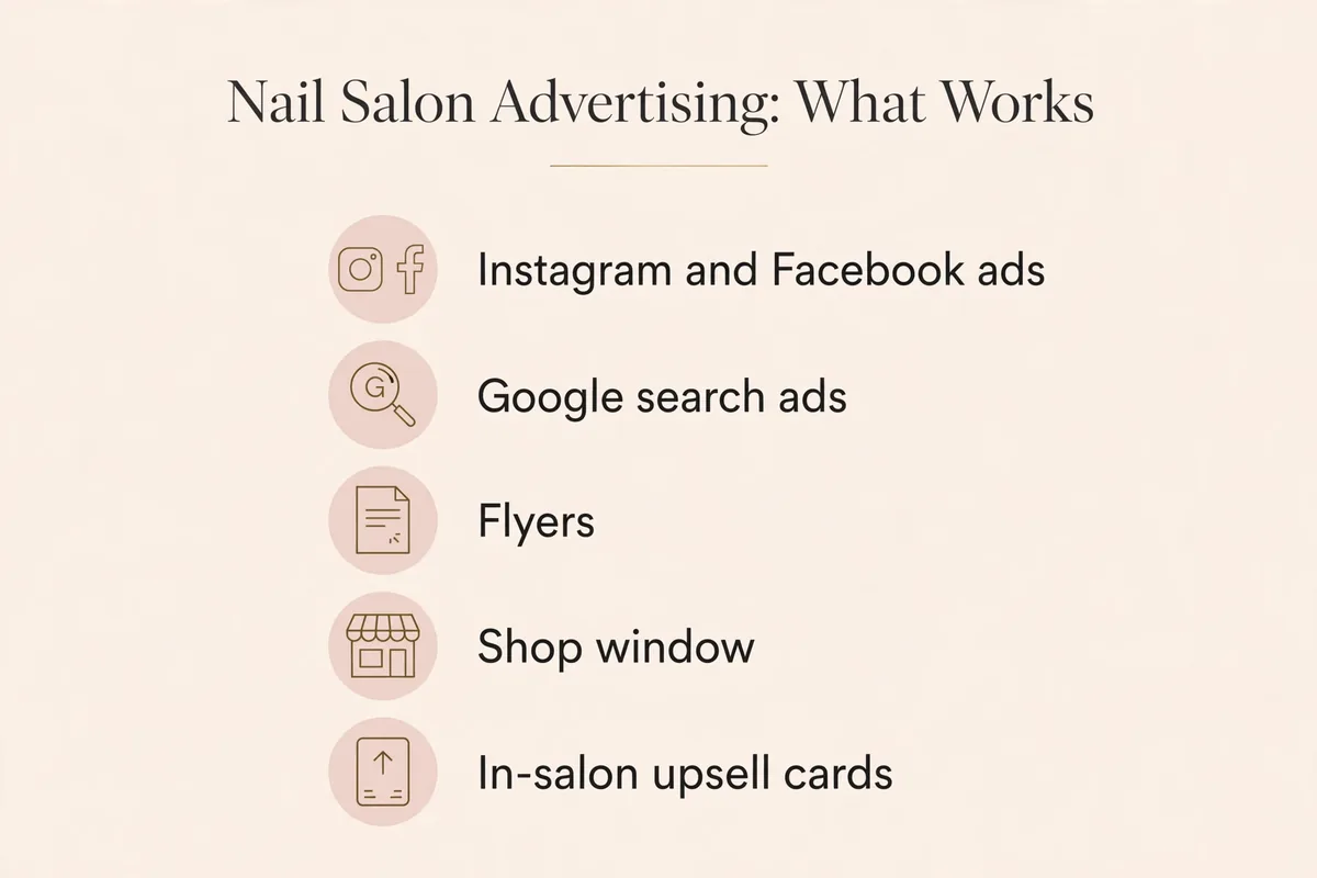 Summary graphic of the five nail salon advertising formats that work