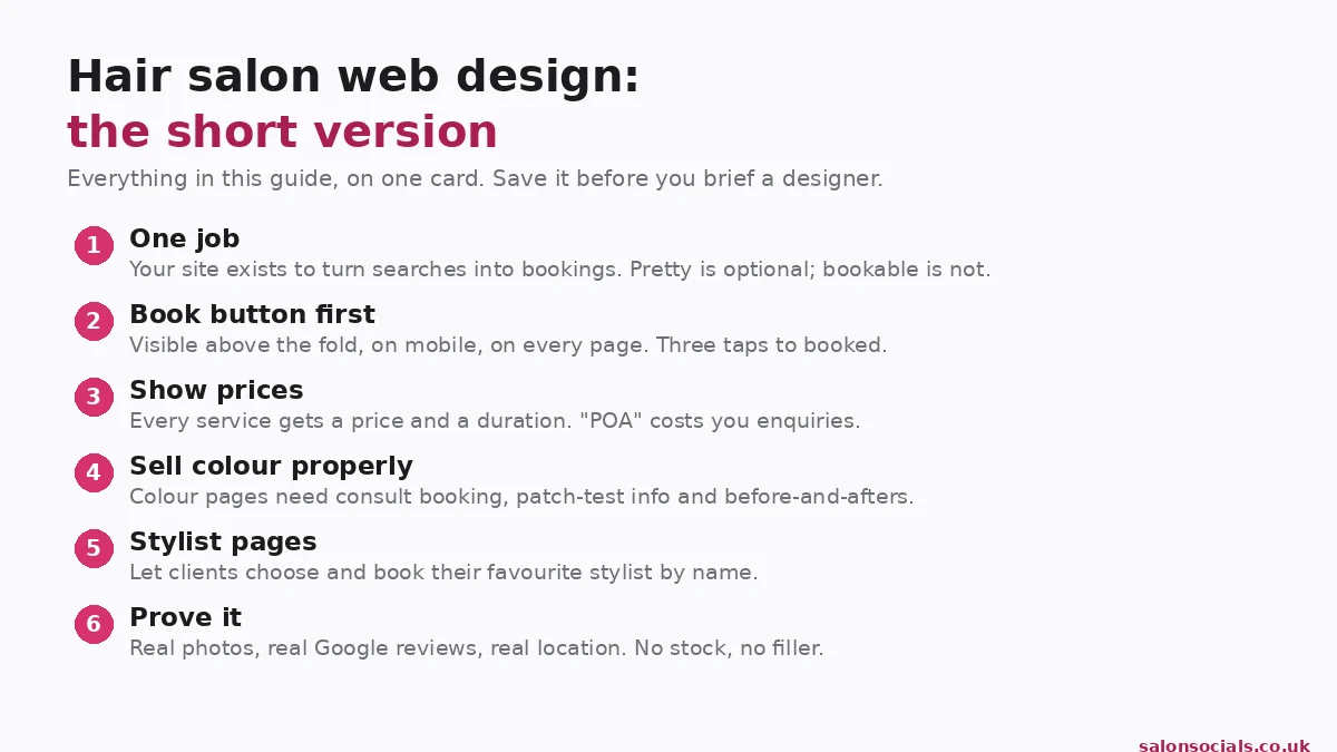 Hair salon web design key takeaways, the short version summary