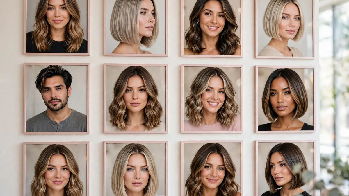 Salon style gallery wall organised by hair service