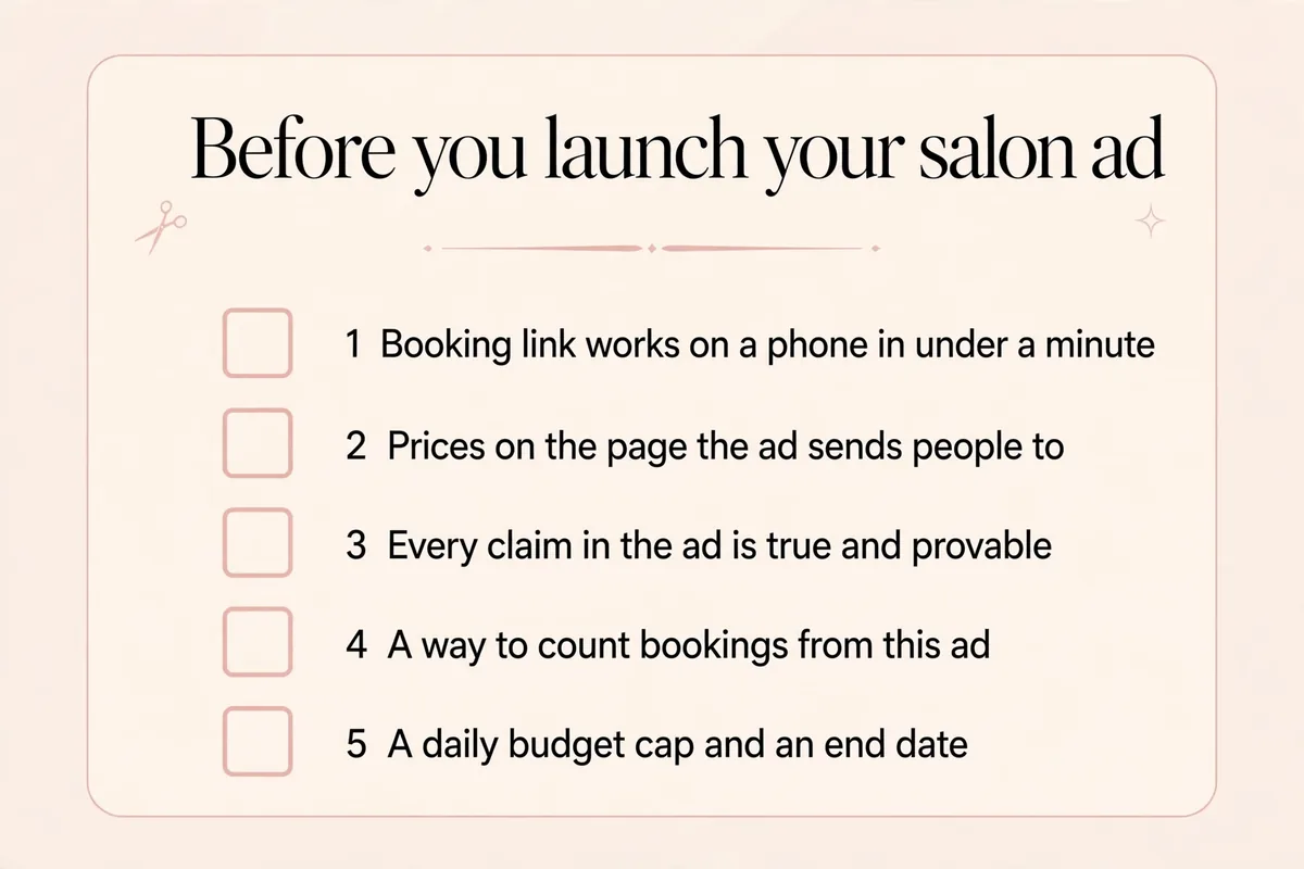 Checklist, before you launch your salon ad