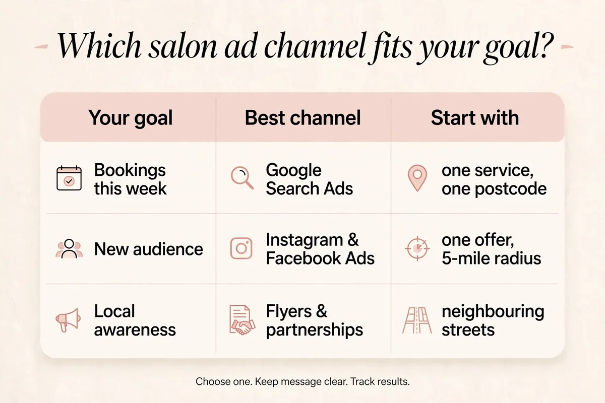 Decision framework, which salon ad channel fits your goal