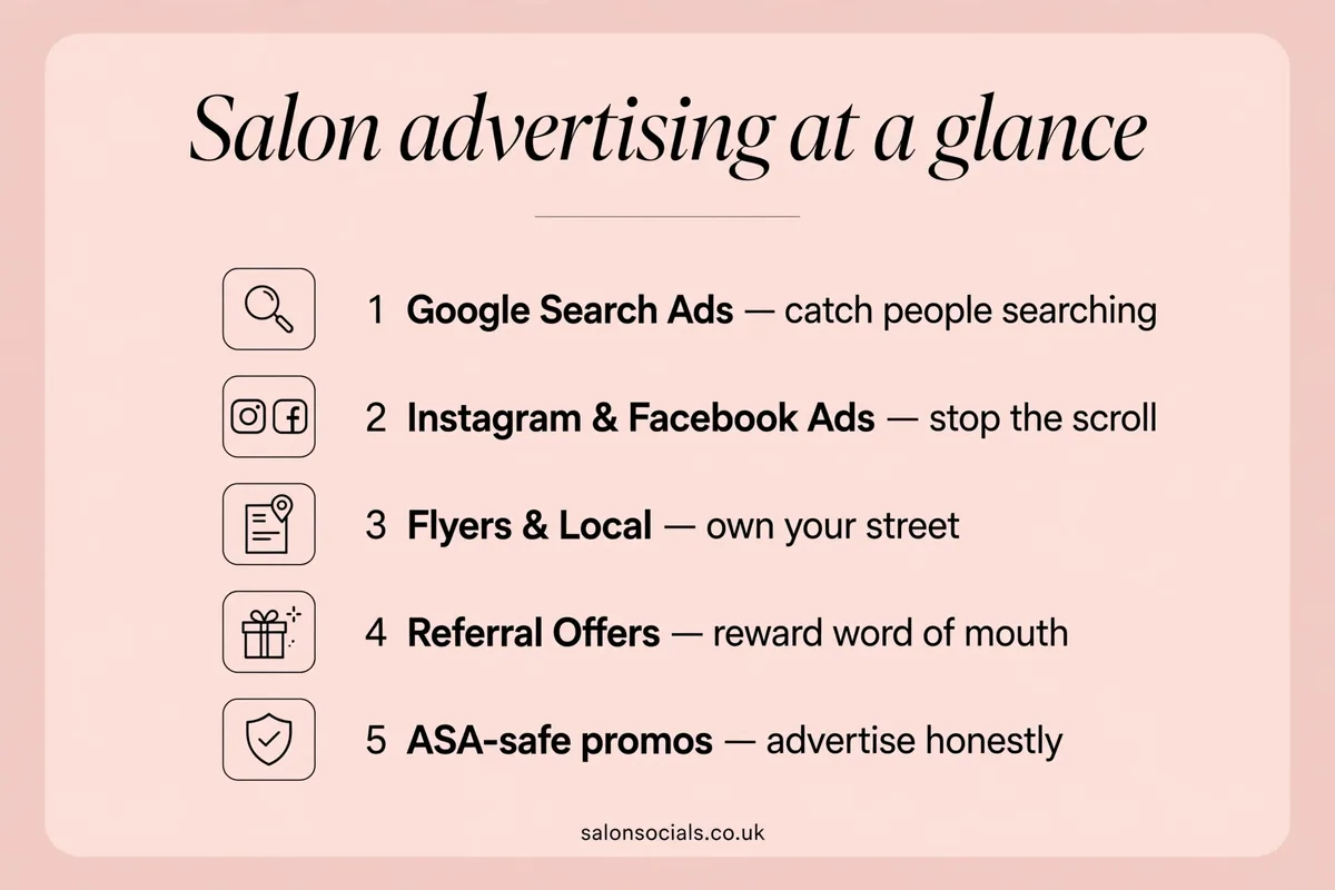 Salon advertising at a glance, five channels UK salons use