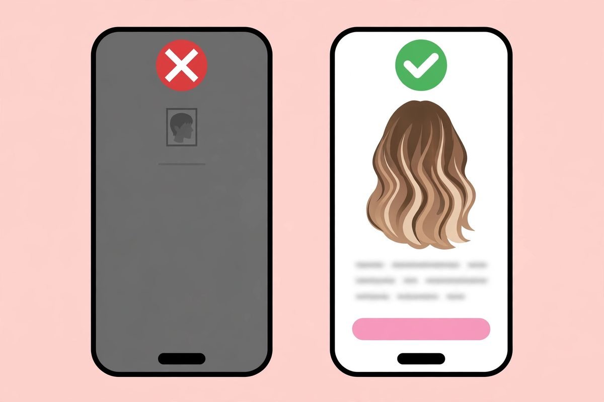 Before and after Instagram caption rewrite for a salon marketing example