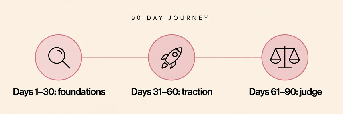 The first 90 days with a marketing agency: foundations, traction, then judge