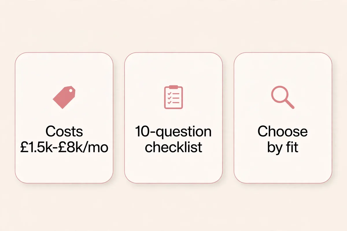 Key takeaways: salon marketing agency costs, the 10-question checklist and how to choose by fit