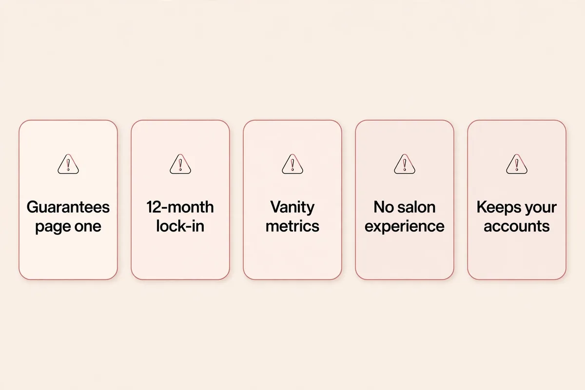 Five red flag warning cards for choosing a salon marketing agency