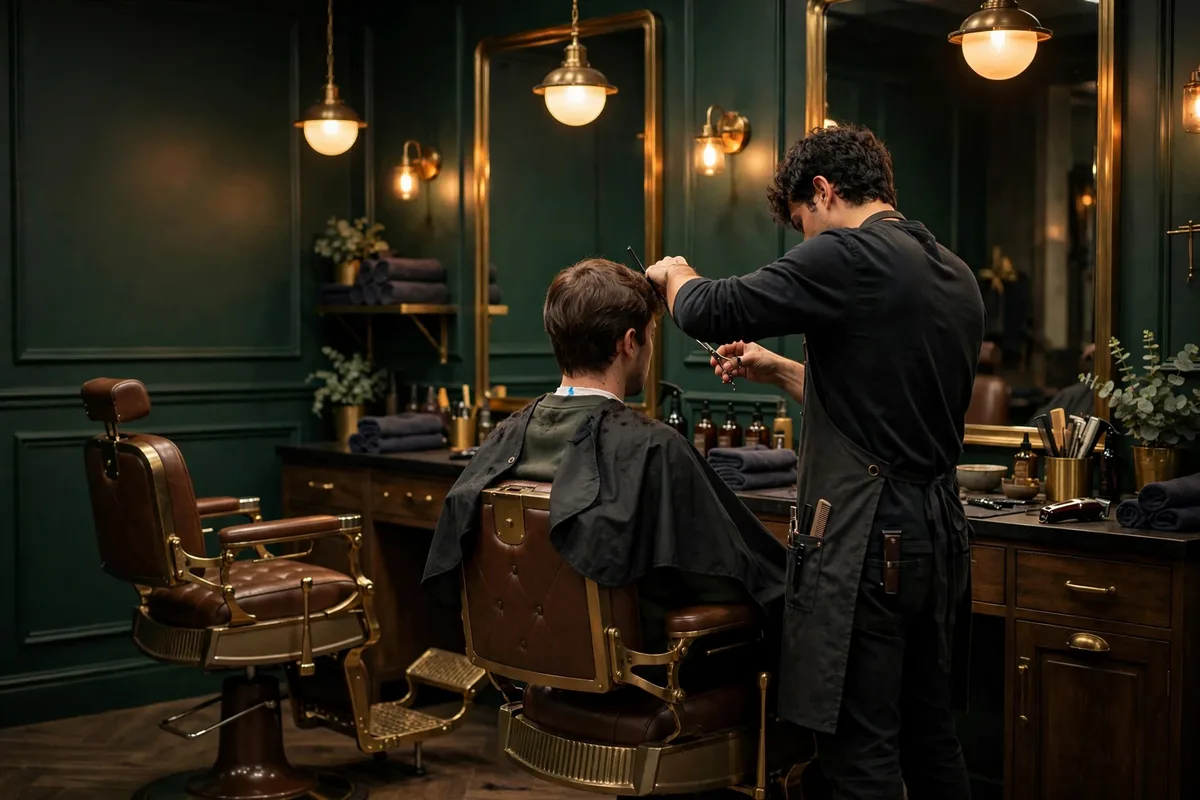 A premium barber shop interior, for barbers, the craft and the atmosphere are the product