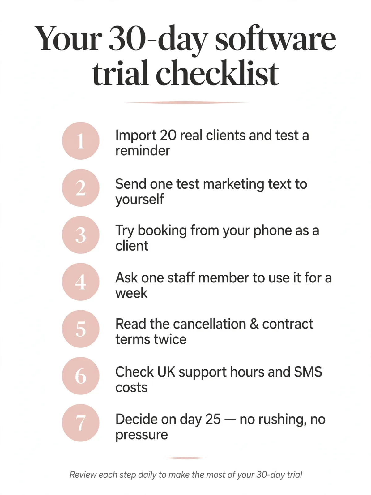 30-day salon software trial checklist