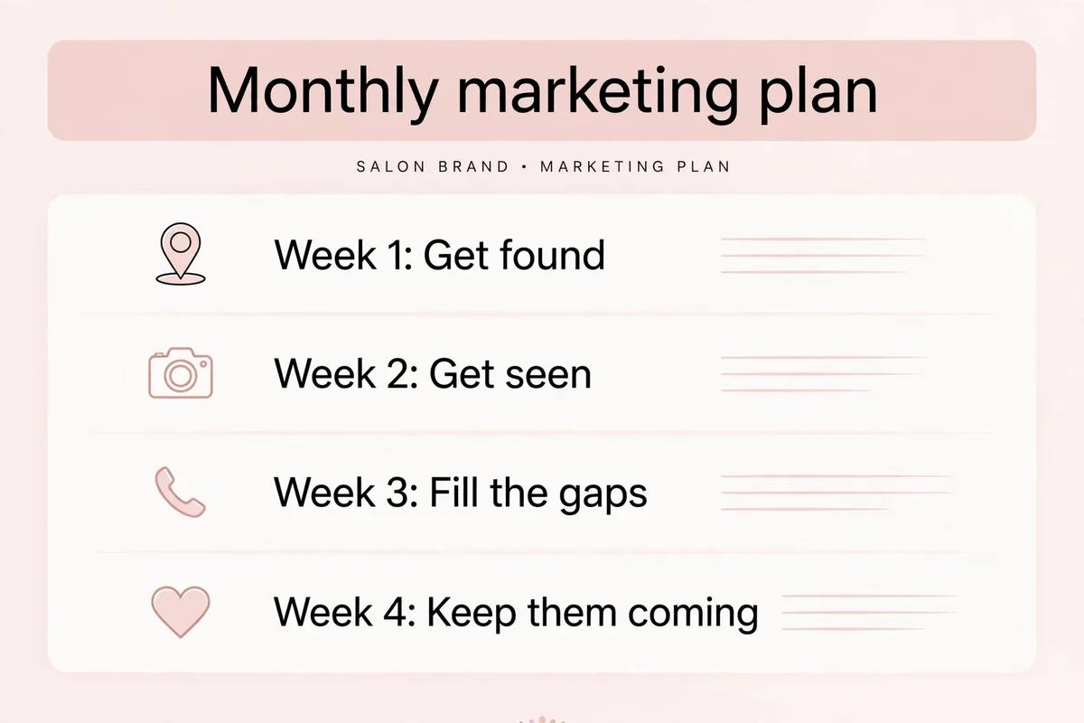 Monthly salon marketing calendar: four weekly themes for the marketing plan