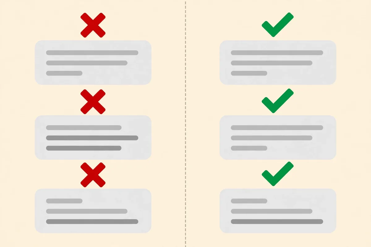 Diagram: mismatched business listings with red crosses versus consistent listings with green ticks