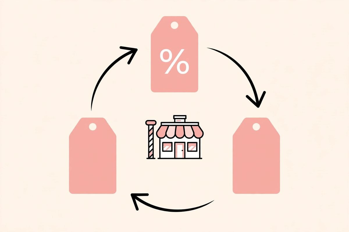 Diagram showing how constant discounts train salon clients to wait for sales