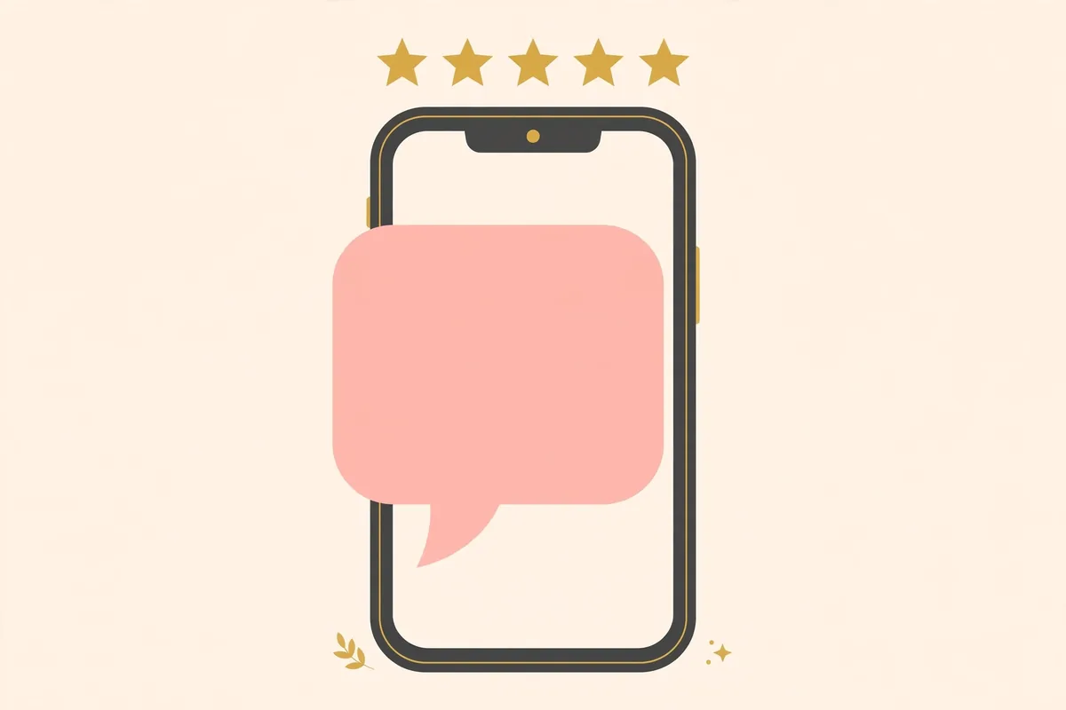 Illustration: a phone showing a five-star review request message