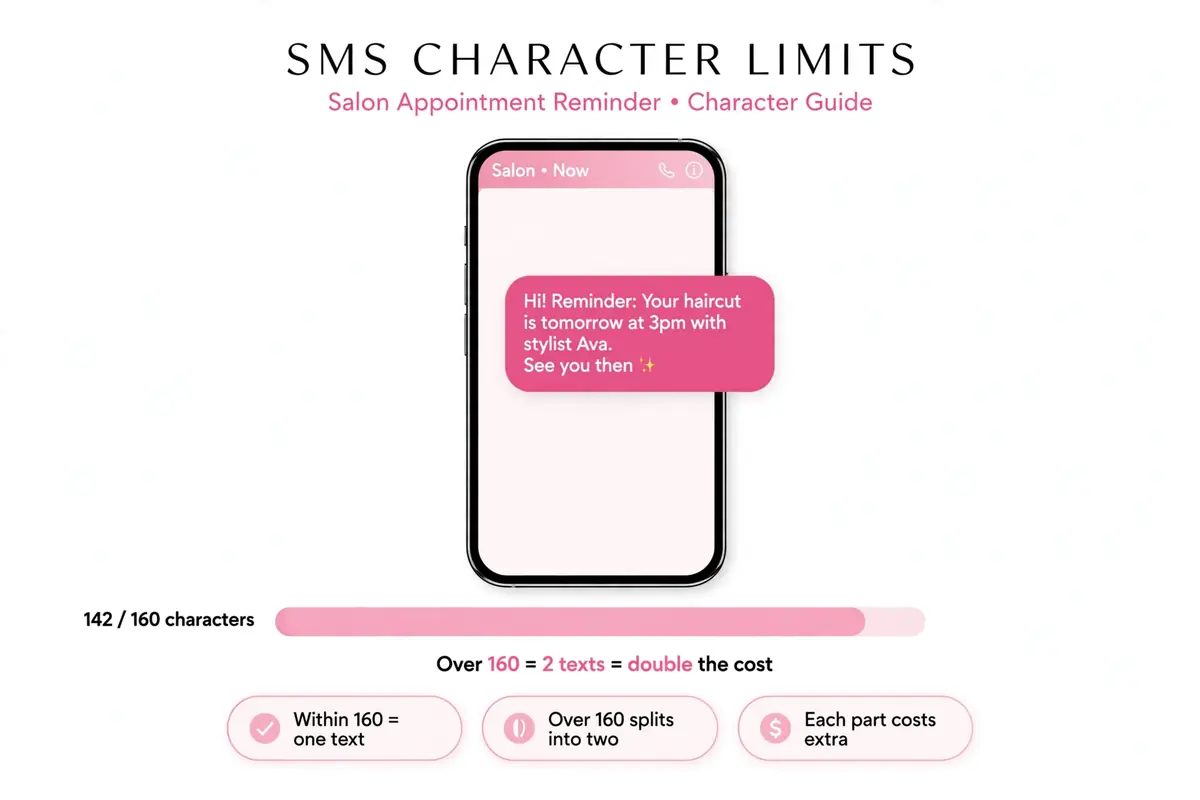 Diagram showing the 160-character SMS segment limit and double-cost rule