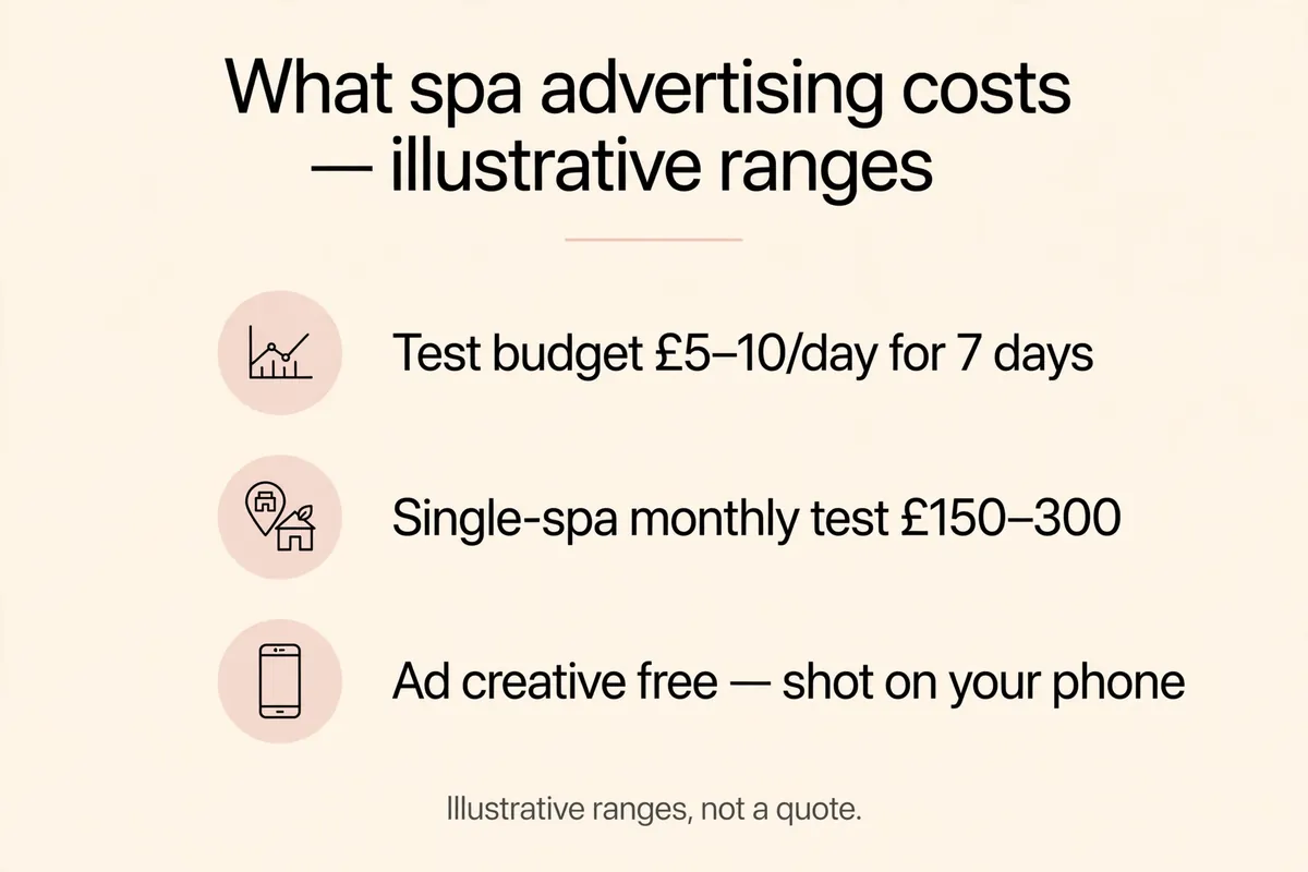 What spa advertising costs, illustrative test-budget ranges