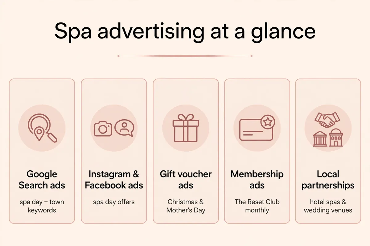 Spa advertising at a glance, the five channels UK spas use