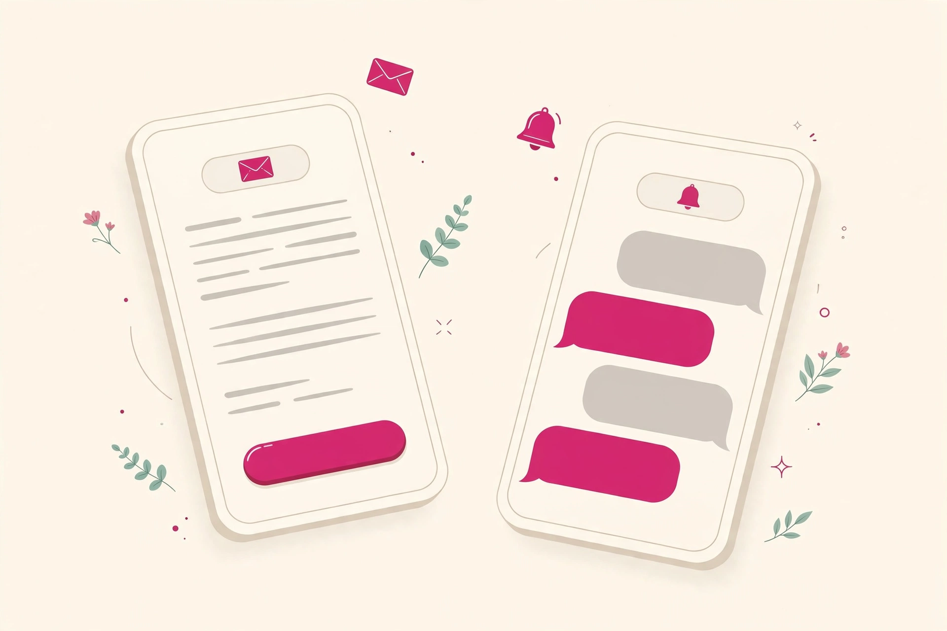 Stylised graphics of spa software email marketing and SMS campaigns on phones