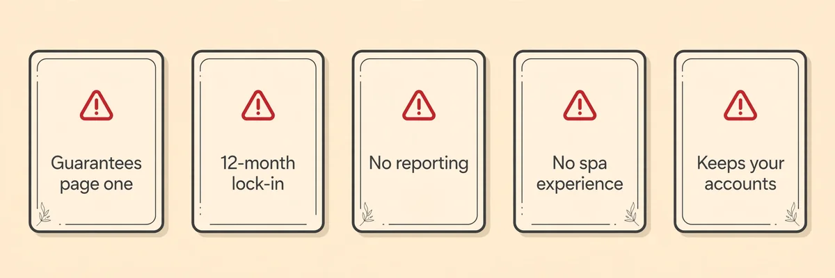 Five red flag warning cards for choosing a spa marketing agency