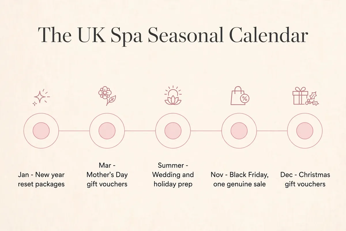 The UK spa seasonal calendar, when to run gift voucher and package campaigns through the year