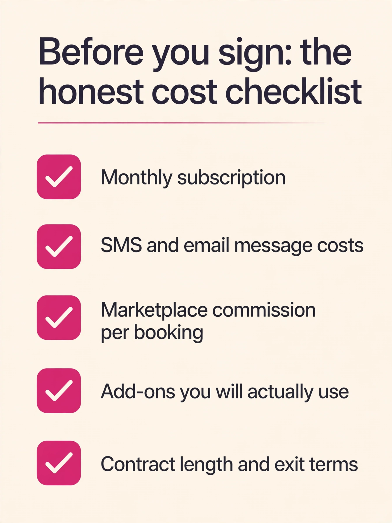 Honest cost checklist to review before signing spa marketing software