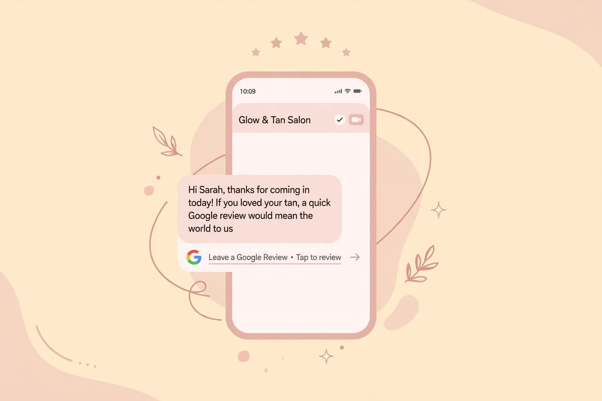 Review request text template for tanning salon clients
