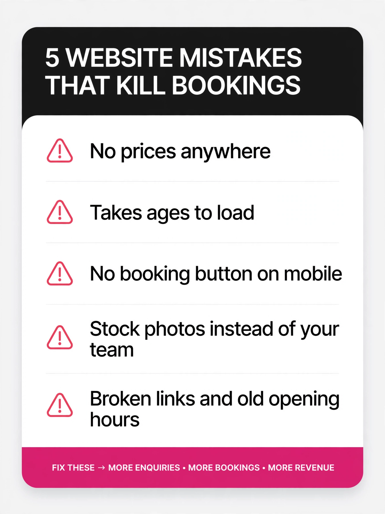 Infographic: 5 website mistakes that kill bookings